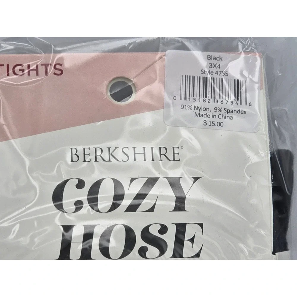 Berkshire Cozy Hose Tights Womens Size 3X4 Black Fleece Lined 70 Denier -New